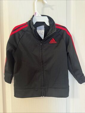 Adidas Baby 9M Black Red 3-Stripes Full Zip Track Jacket